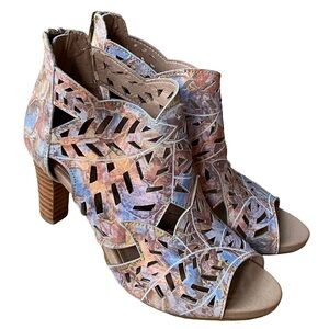Spring Step L’Artiste Amora hand painted leather peep toe cutout heeled sandals